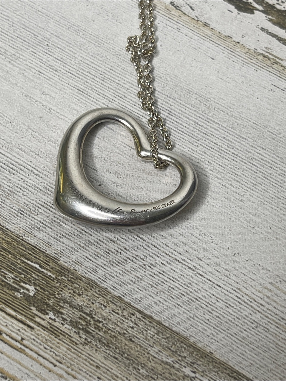 Tiffany & Co Elsa Peretti Open Heart Necklace Sterling Silver 18” Large - Picture 5 of 6